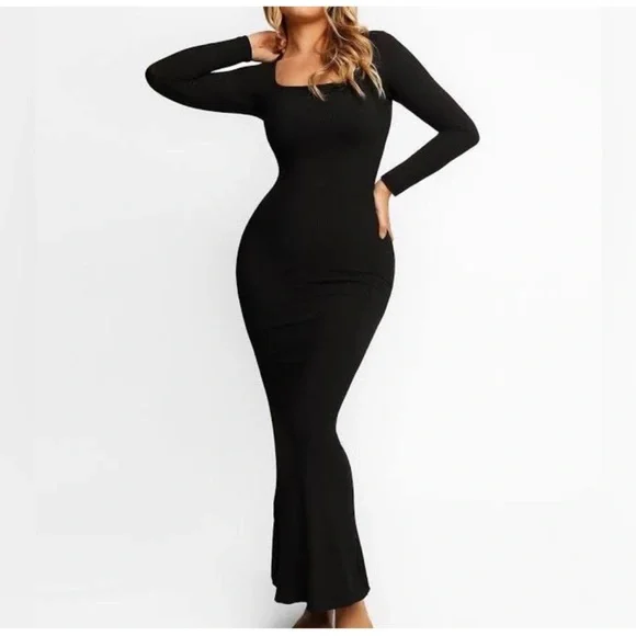 NEW SKIMS Soft Lounge Long Sleeve Dress Black XL Dresses